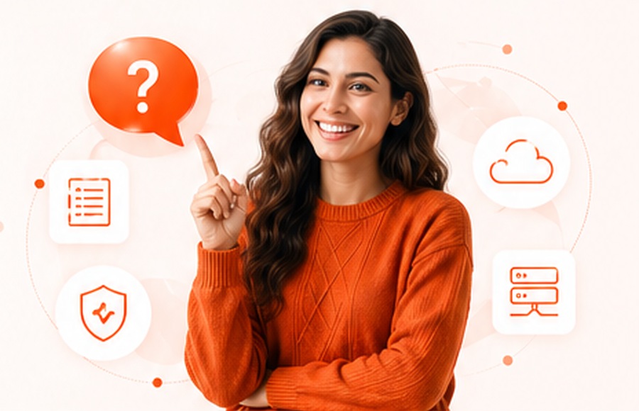 Nubex FAQ assistant with cloud service icons